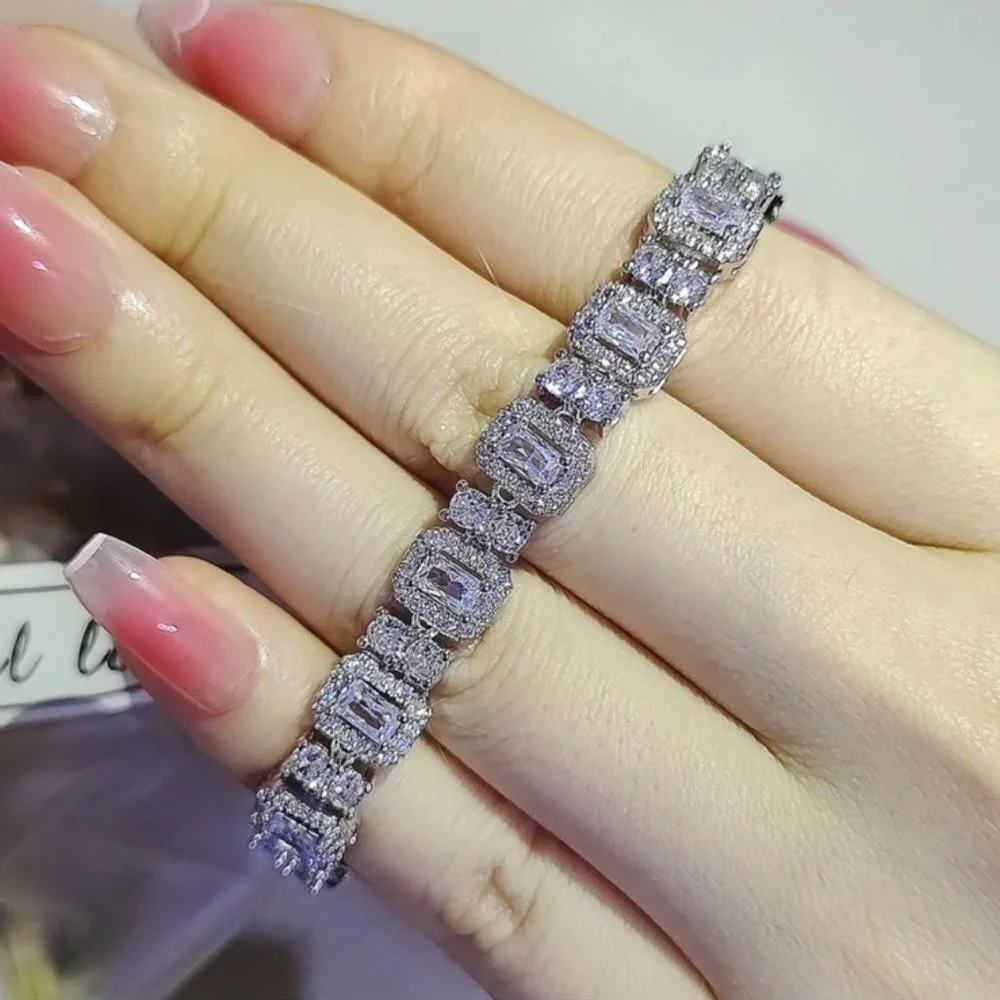 NEW “7” LUXURY S925 STERLING SILVER DIAMOND BRACELET - Picture 1 of 4